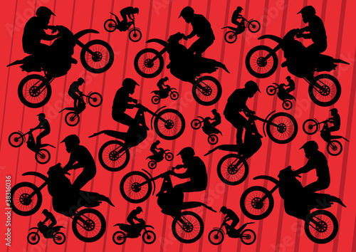 Motocross and trial motorbikes riders illustration collection