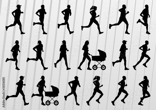 Marathon runners silhouettes illustration vector collection
