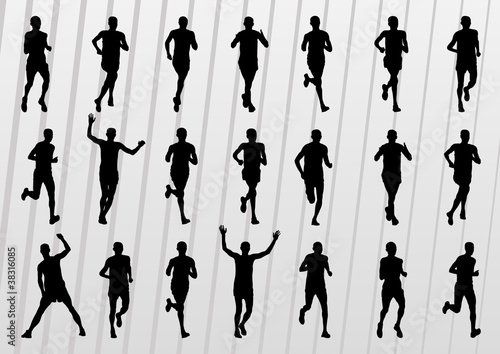 Marathon runners silhouettes illustration vector collection