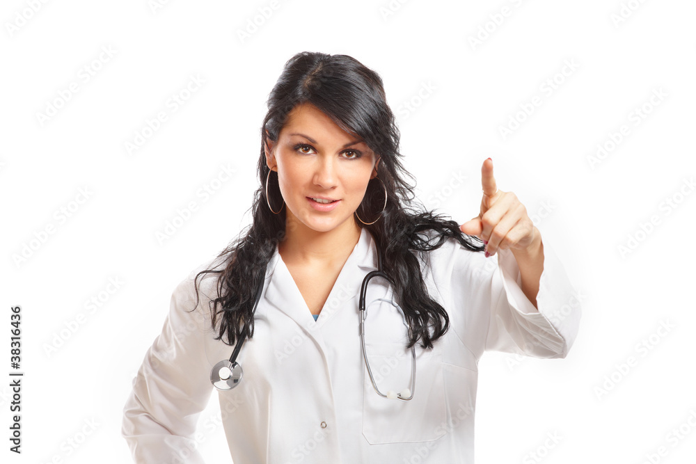 Medicine doctor pointing at something with his finger Medicine doctor pointing at something with his finger
