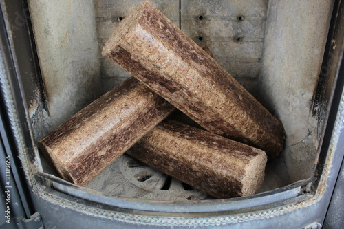 Hard wood briquettes in stove