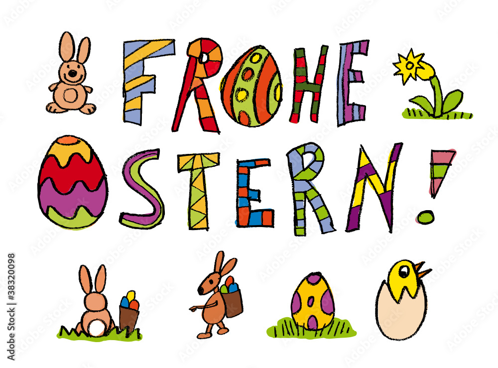 Fototapeta premium Frohe Ostern Kinderschrift