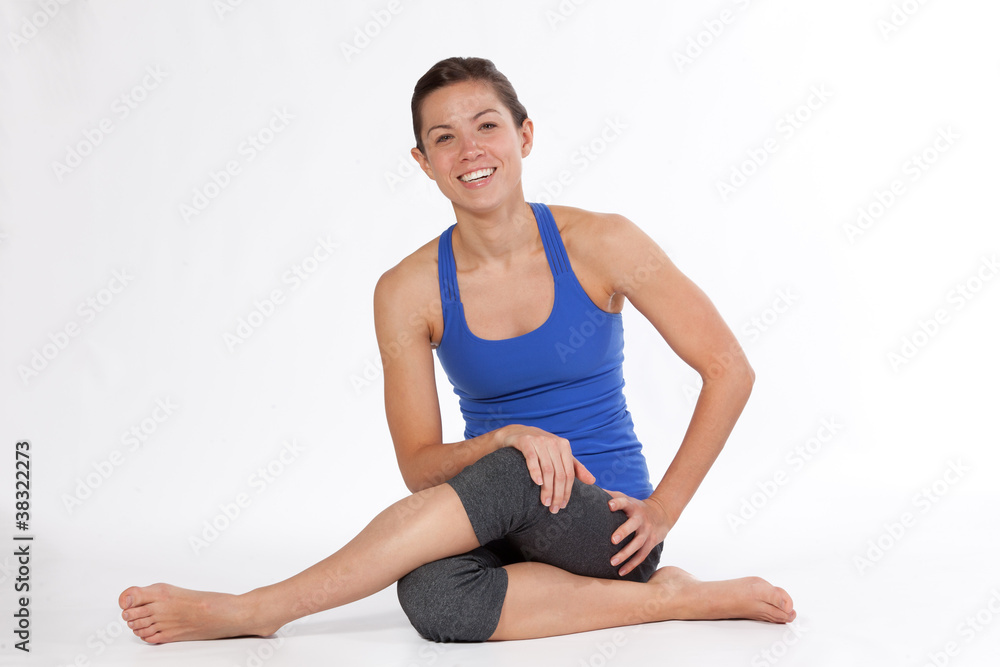 smiling woman stretching smiling woman stretching