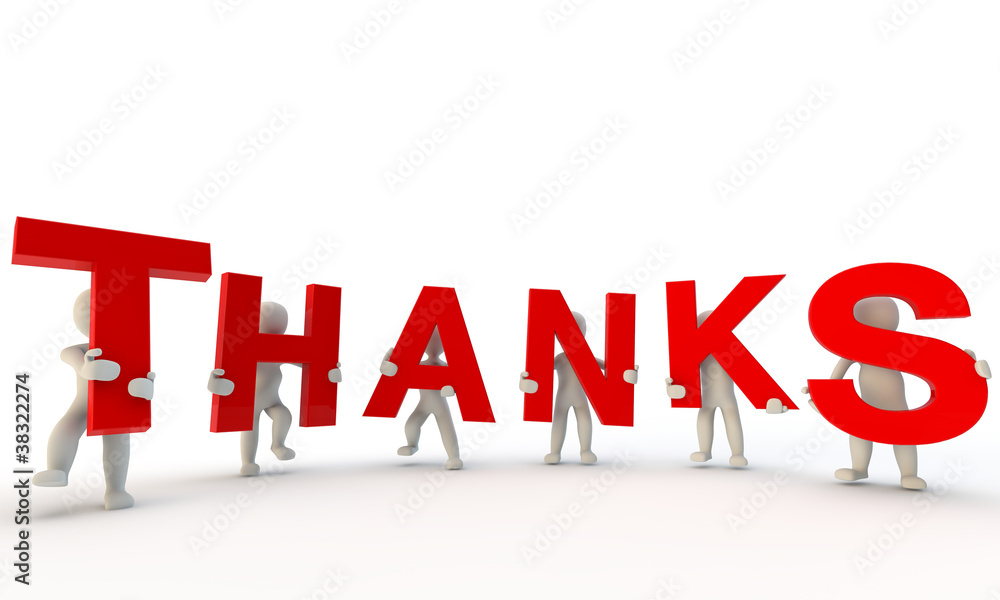 3D humans forming red Thanks word 3D humans forming red Thanks word