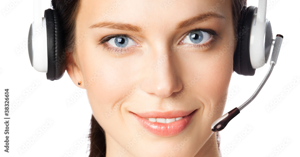 Support phone operator in headset, isolated Support phone operator in headset, isolated
