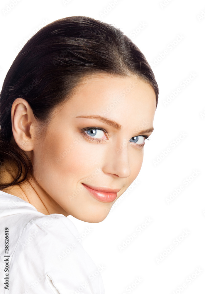 Happy smiling business woman, over white Happy smiling business woman, over white