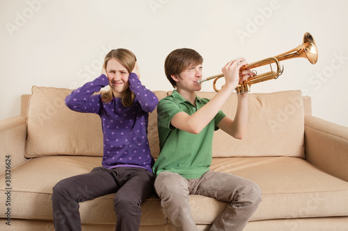 Playing trumpet badly