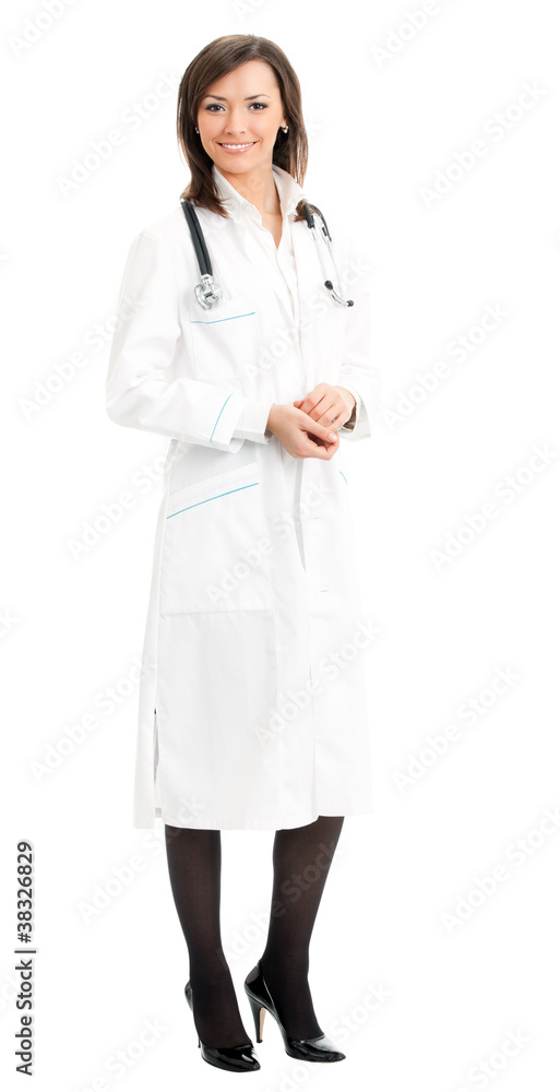Full body of female doctor, over white Full body of female doctor, over white