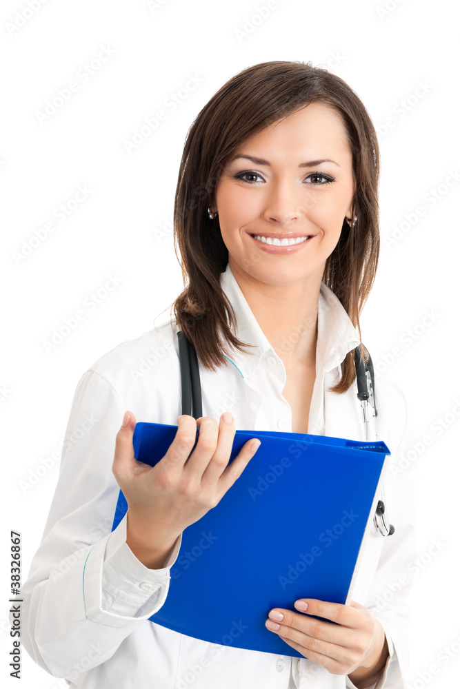 Happy smiling doctor with folder, over white Happy smiling doctor with folder, over white