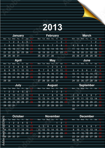 English Calendar 2013 with space for text (vector)