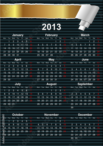 English Calendar 2013 with space for text (vector)