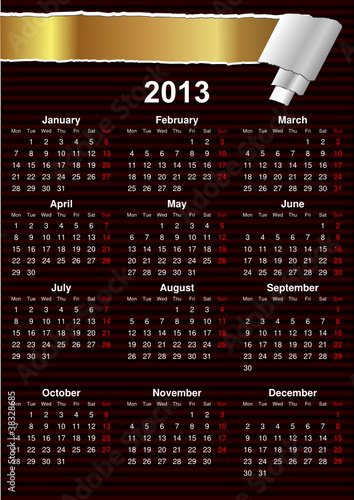 English Calendar 2013 with space for text (vector)