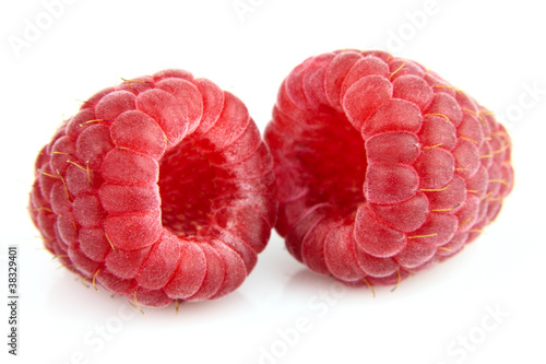 Two raspberries in closeup