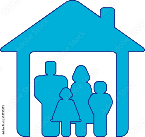 symbol happy family with people silhouette in blue house