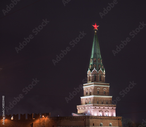 Borovitskaya Tower of Moscow Kremlin at night