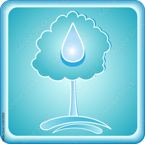 blue symbol clean ecology with tree and drop