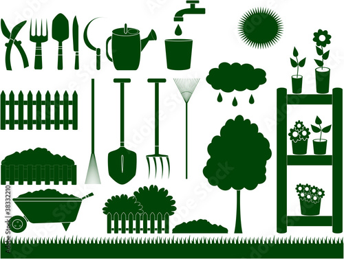 green garden tools for household isolated