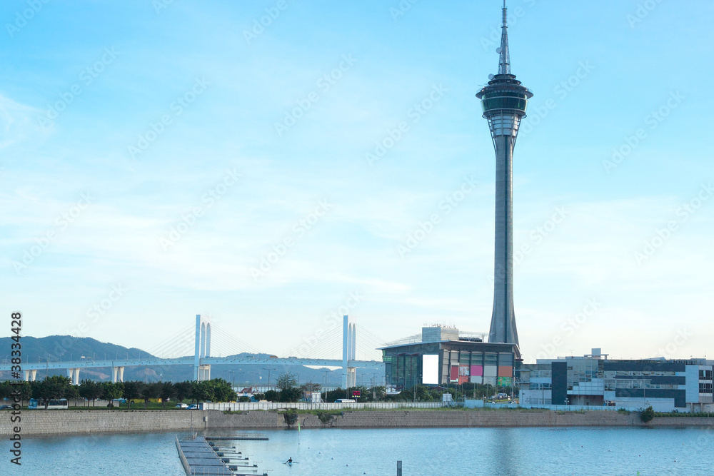 Urban landscape of Macau with famous traveling tower