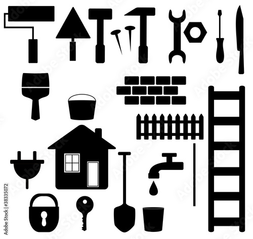 set black isolated tools for house repair