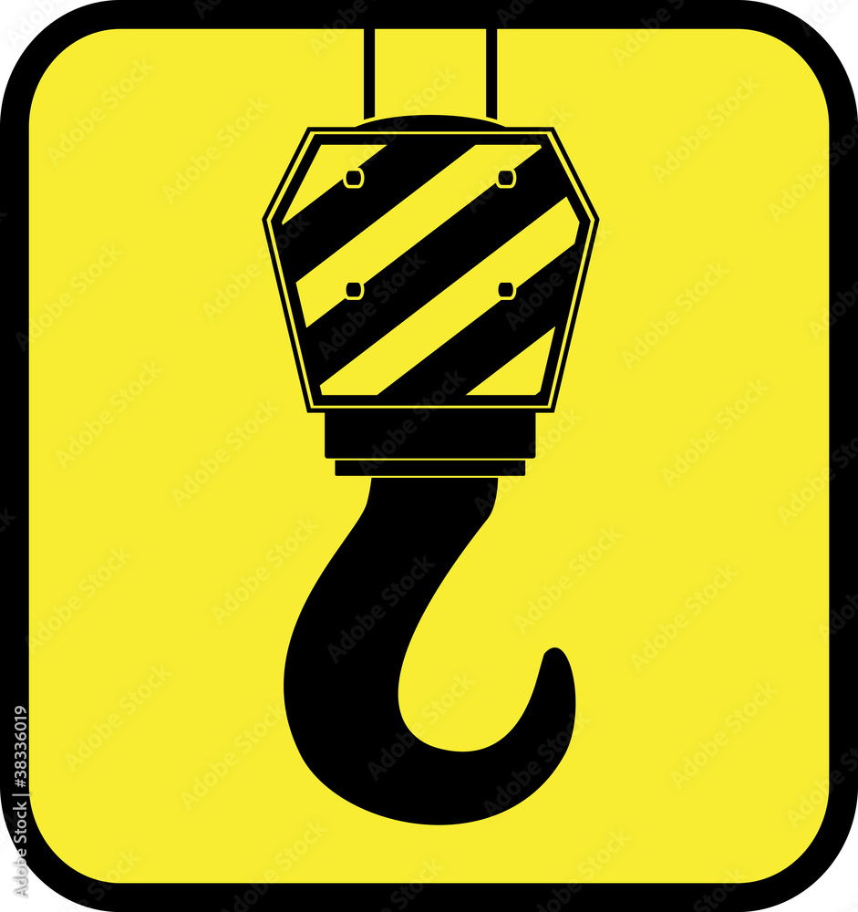 yellow glossy icon with crane hook silhouette