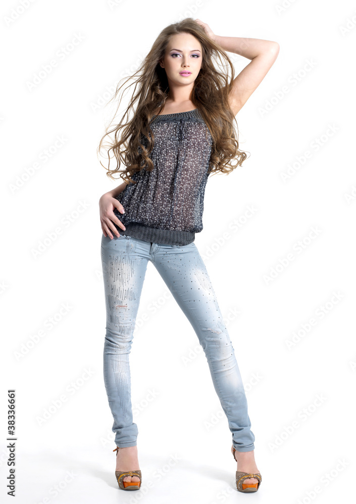 Portrait of young beautiful model in jeans Portrait of young beautiful model in jeans