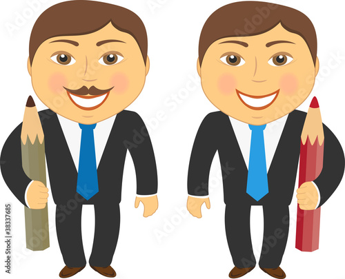 two cartoon man in suit with colorful pencil