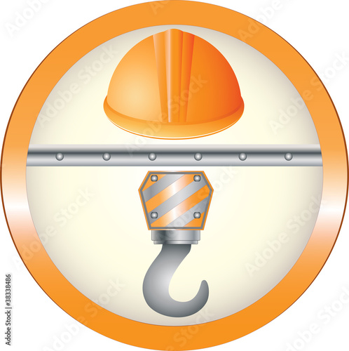 warning construction sign with hook and helmet image