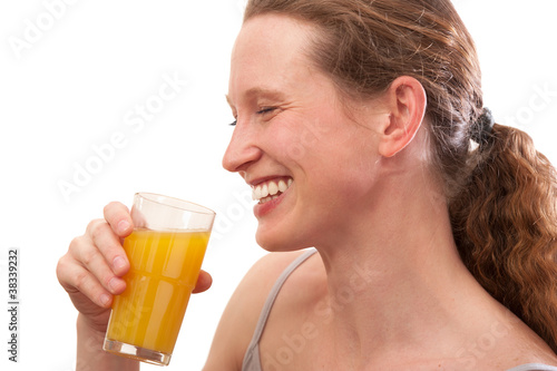 Smiling Woman drinking juice