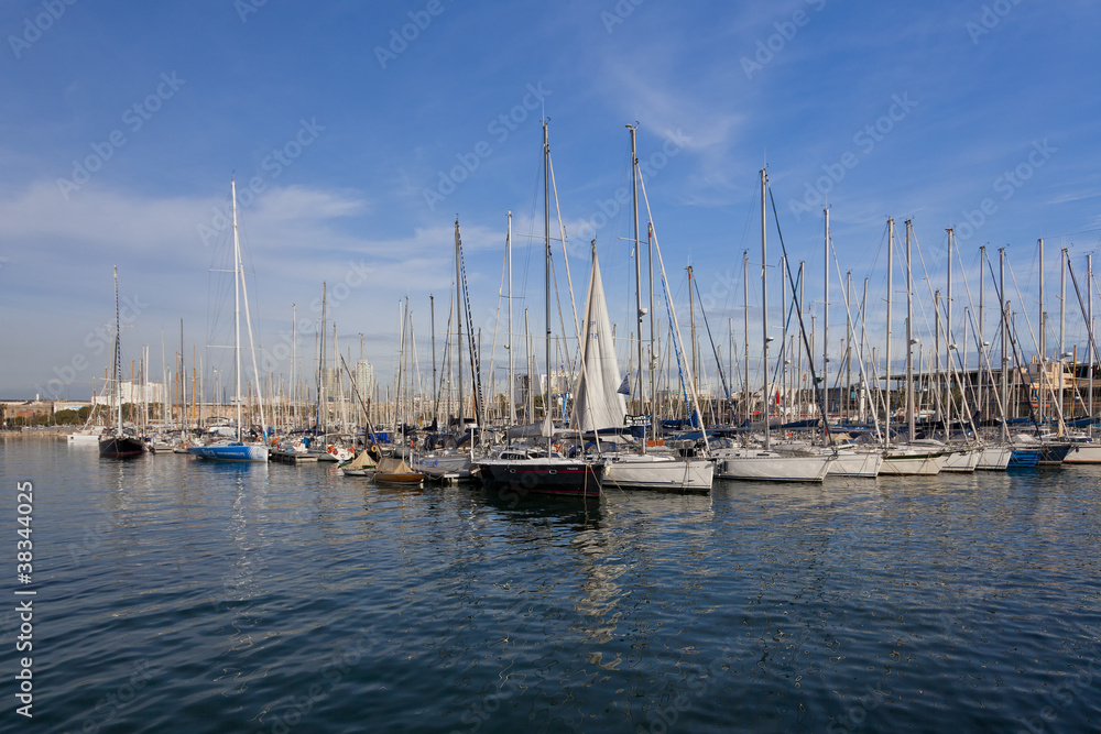 sailboats in a Barcelona harbor