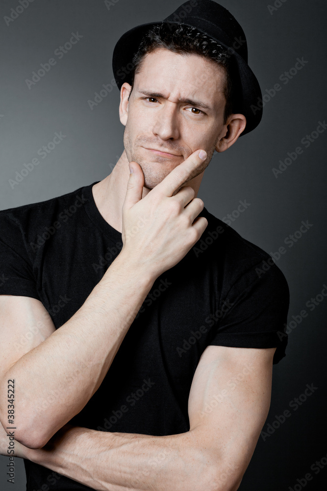 Handsome guy posing in black t-shirt. Handsome guy posing in black t-shirt.