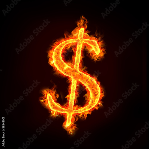 dollar sign in fire