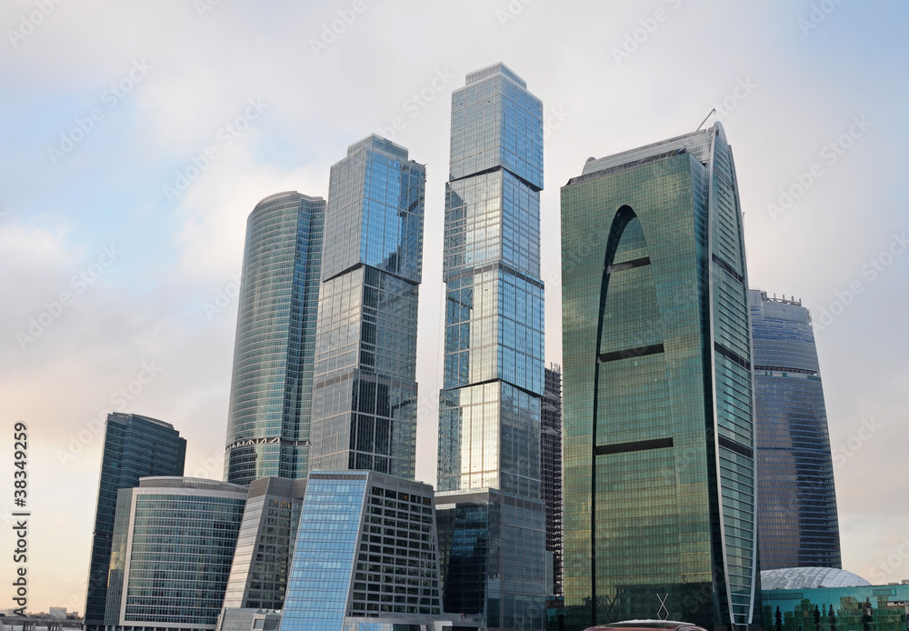 Winter cityscape with group of buildings