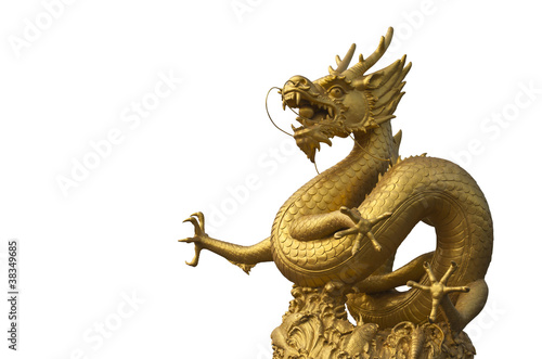 Golden dragon isolated on white with clipping path