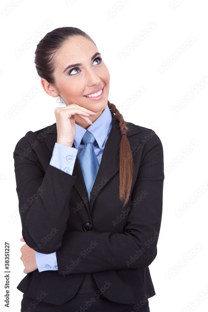 smiling woman thinking