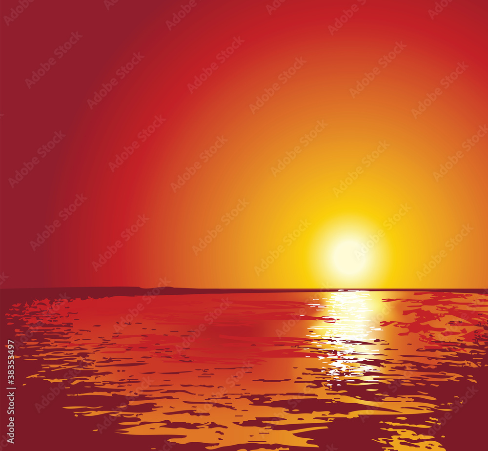 sunset or sunrise on sea, illustrations