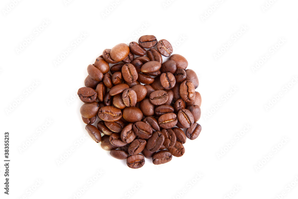 Coffee beans in a circular shape, isolated on white background. Coffee beans in a circular shape, isolated on white background.