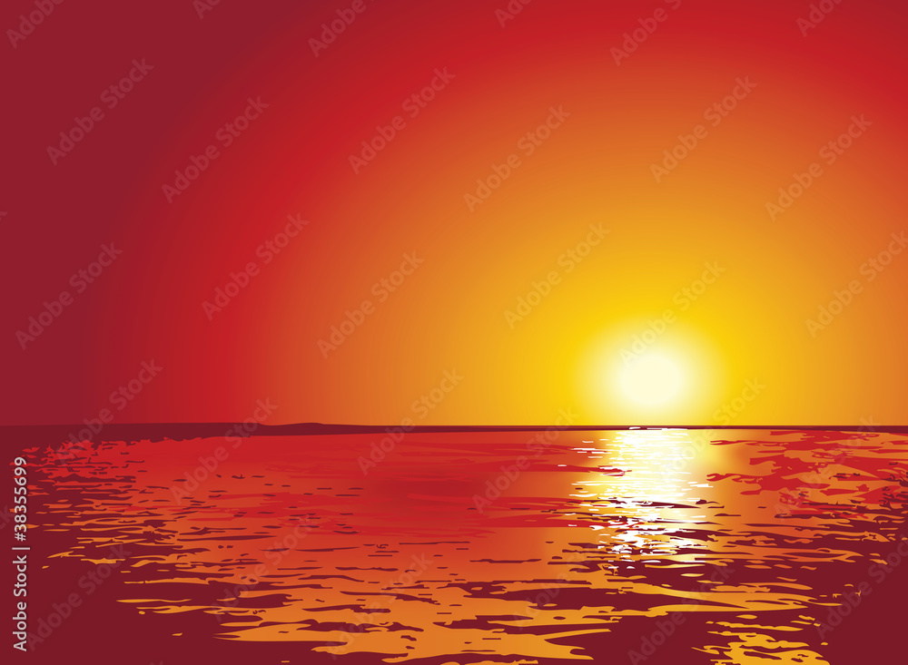 sunset or sunrise on sea, illustrations