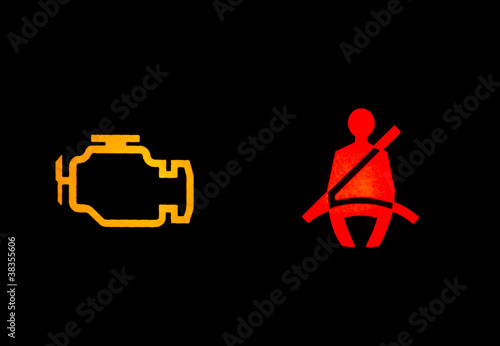 Auto Warnsymbole: Sicherheitsgurt, Motor