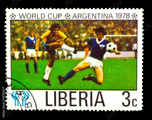 LIBERIA - CIRCA 1978: a stamp printed by LIBERIA, shows football