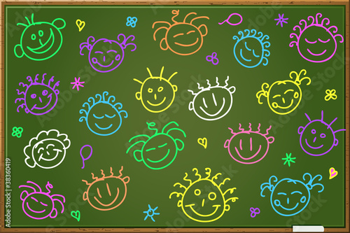 Chalkboard with cartoon faces