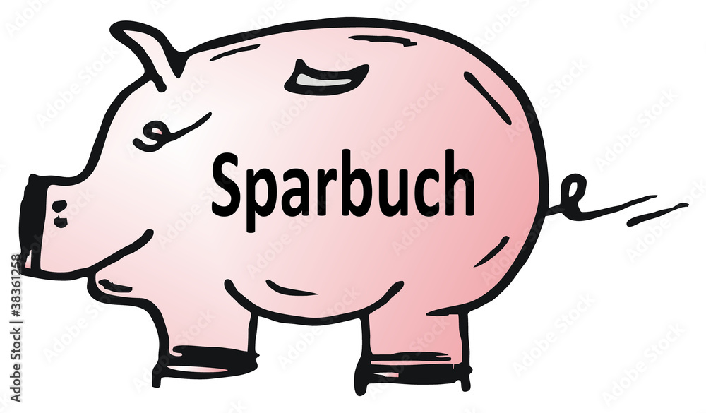 Fototapeta premium Spachschwein, Sparbuch - sparen