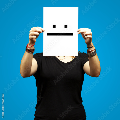 woman with poker face emoticon photo