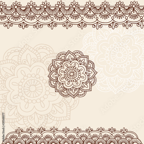 Fototapeta Naklejka Na Ścianę i Meble -  Henna Mehndi Mandala Flower and Border Vector Doodle