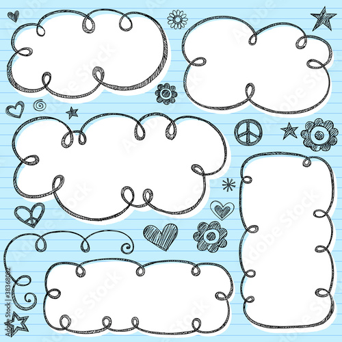 Cloud Frames Swirly Sketchy Vector Doodles Design Elements