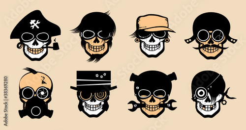 Cartoon freak icons in steampunk style