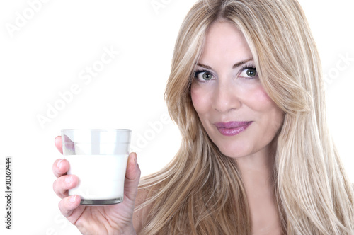 beautiful woman with glass of milk