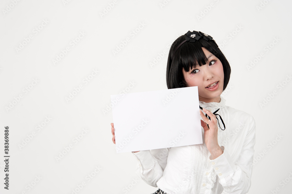 a portrait of lolita fashion asian woman with whiteboard a portrait of lolita fashion asian woman with whiteboard
