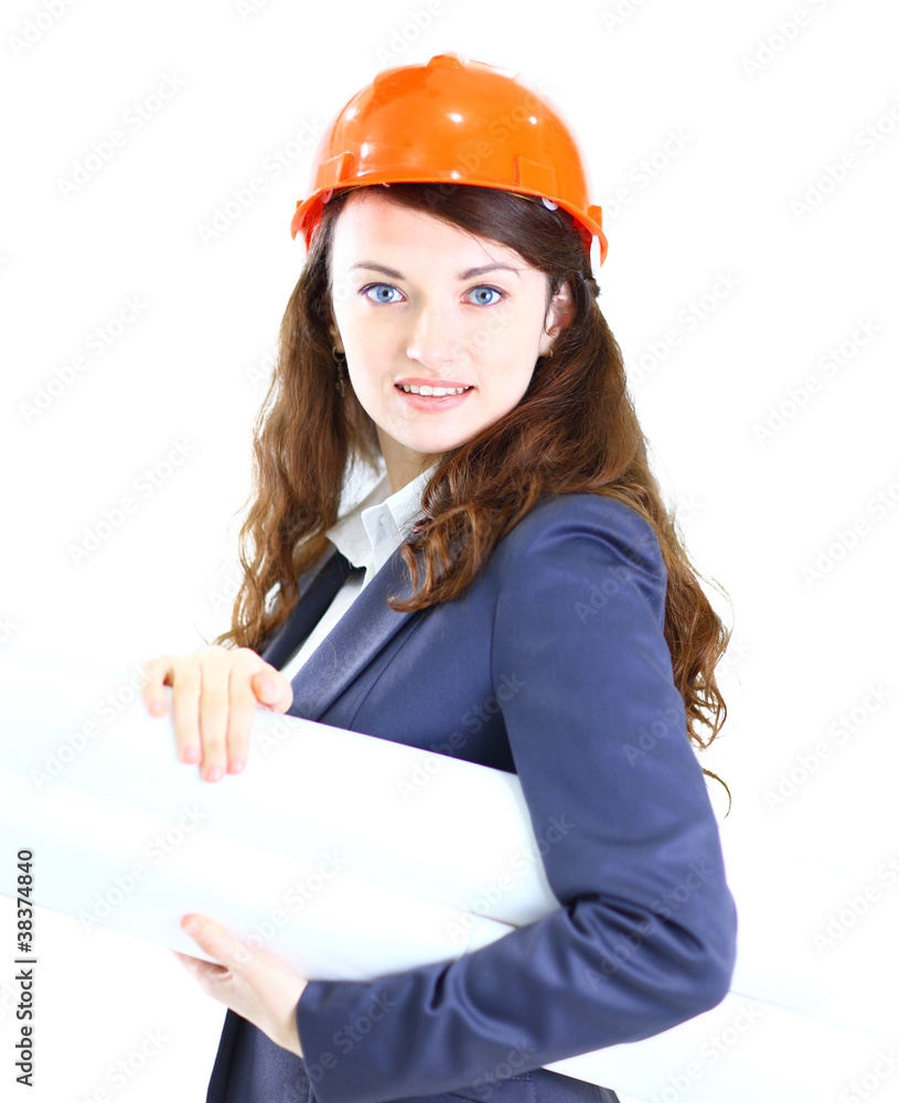 Beautiful businesswoman engineer with the work-plan Beautiful businesswoman engineer with the work-plan