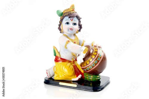 Hindu God Krishna over a white background