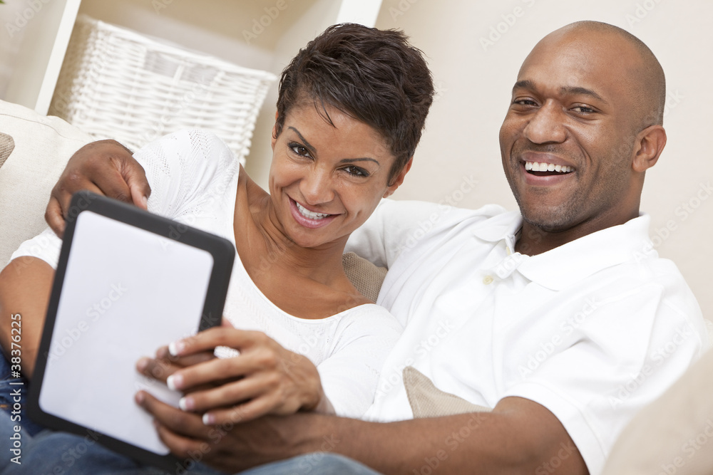 African American Man Woman Couple Using Tablet Computer African American Man Woman Couple Using Tablet Computer
